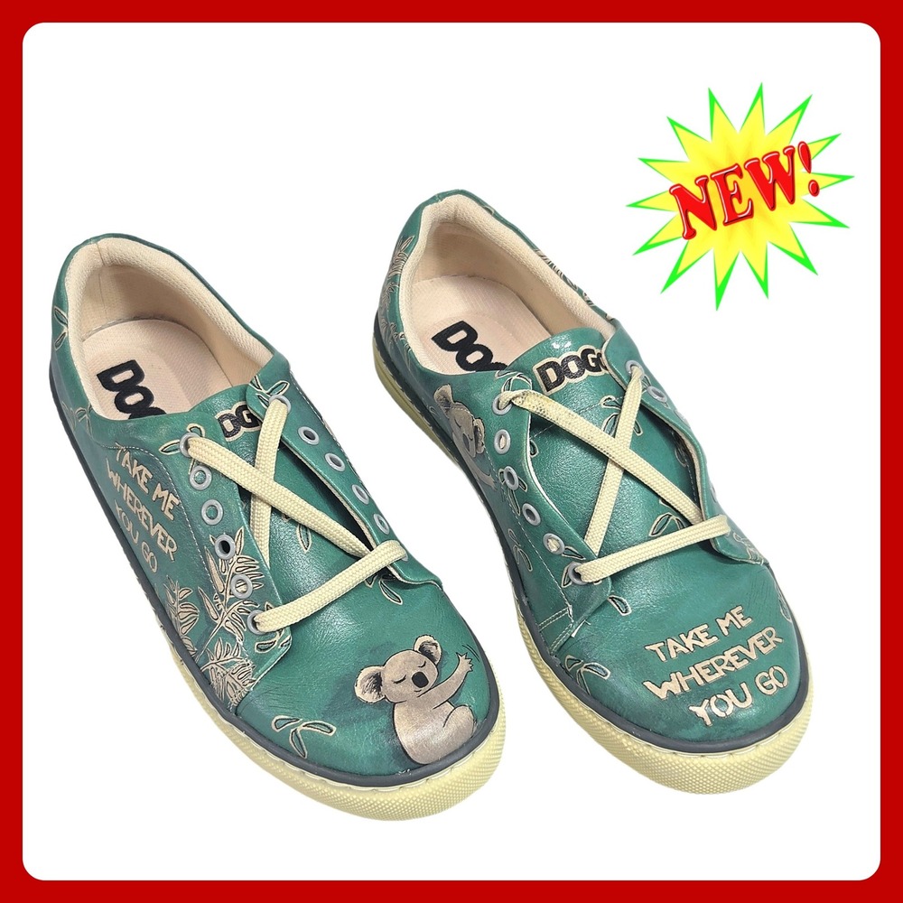 DOGO Koala Take‎ Me Wherever You Go Sneakers Women US 6 EU 37 Green Print NWT